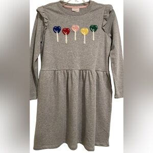 Hanna Andersson Gray Dress Colorful Balloon lollipop Sz 140 US 10 skin knit